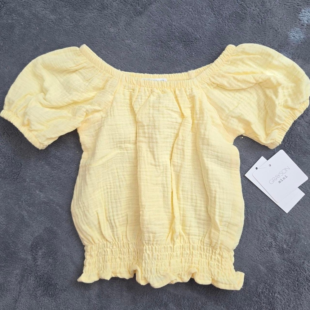 Grayson Mini Yellow Puff Sleeve Off-Shoulder Toddler Top Girls Size 4T